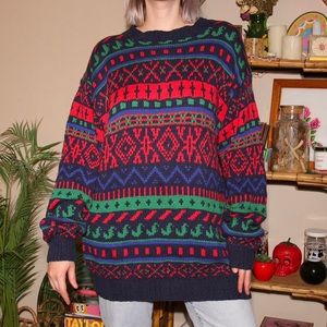 Vintage 1990s Nautica Striped Patterned Chunky Colorful Sweater
